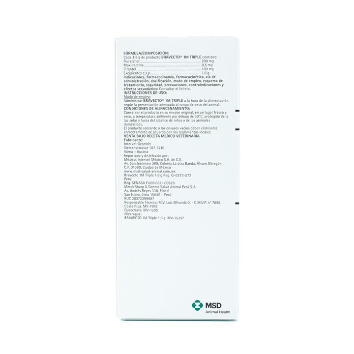 Bravecto 1M Triple Tableta Masticable Antiparasitaria Externa e Interna para Perro, 10 a 20 kg
