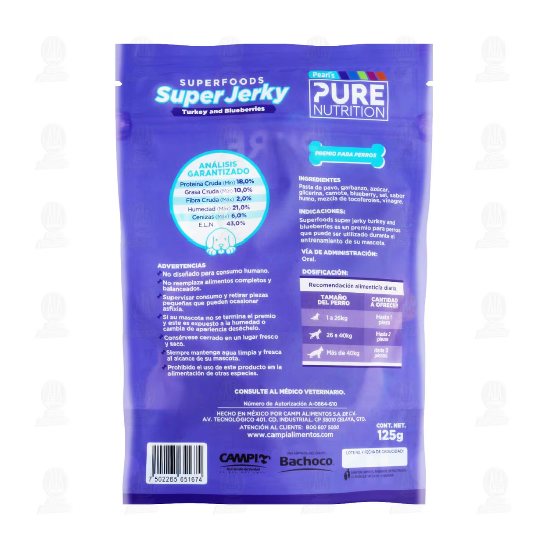 Campi Pearl's Pure Nutrition Super Jerky Turkey y Blueberries 125g