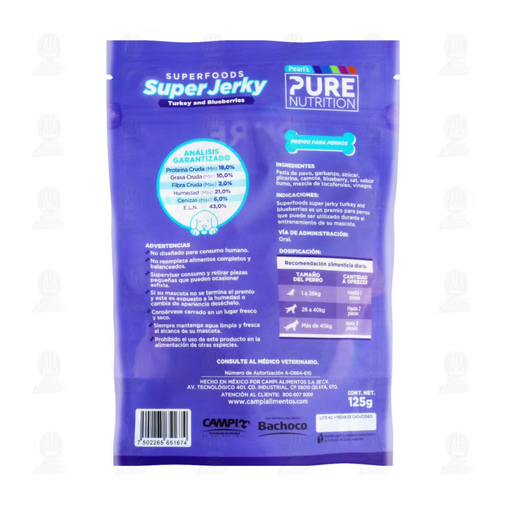Campi Pearl's Pure Nutrition Super Jerky Turkey y Blueberries 125g
