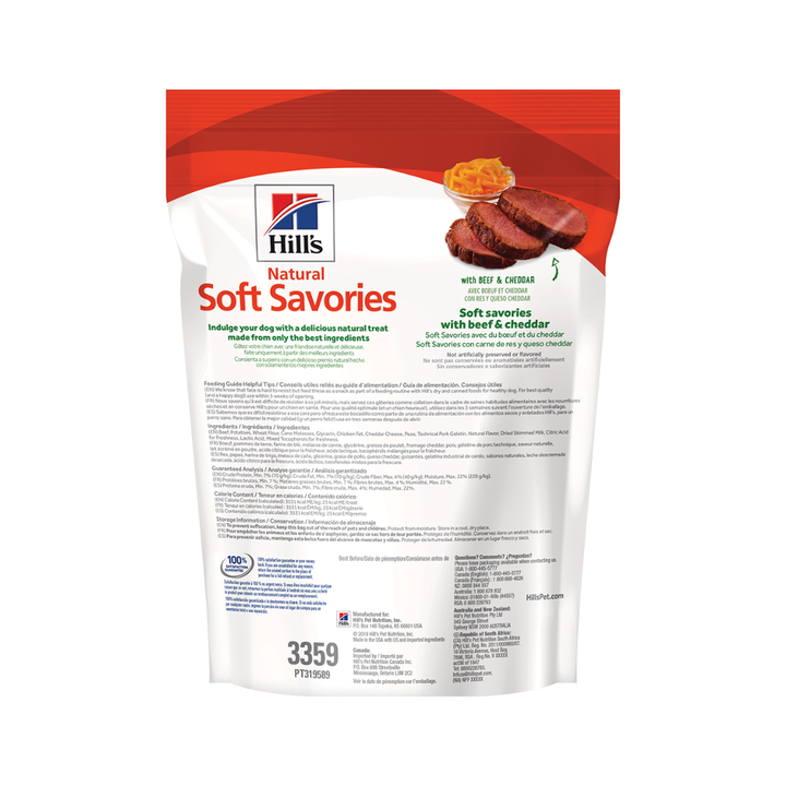 Hill's Natural Soft Savories Premios Suaves para Perro Receta Res y Queso Cheddar, 227 g