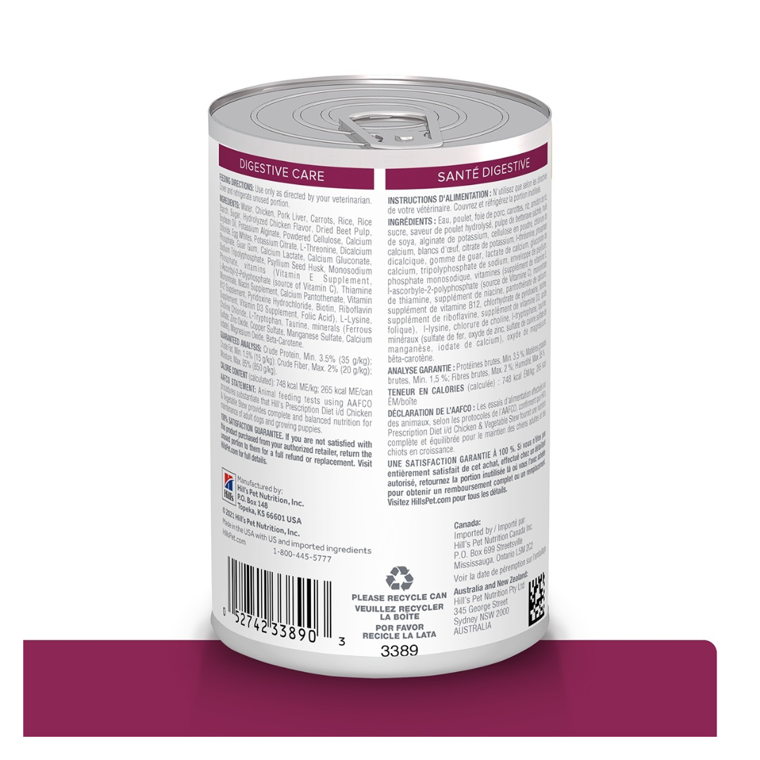 Hill's Prescription Diet i/d Alimento Húmedo Cuidado Digestivo para Perro Adulto Receta Pollo en Estofado, 354 g