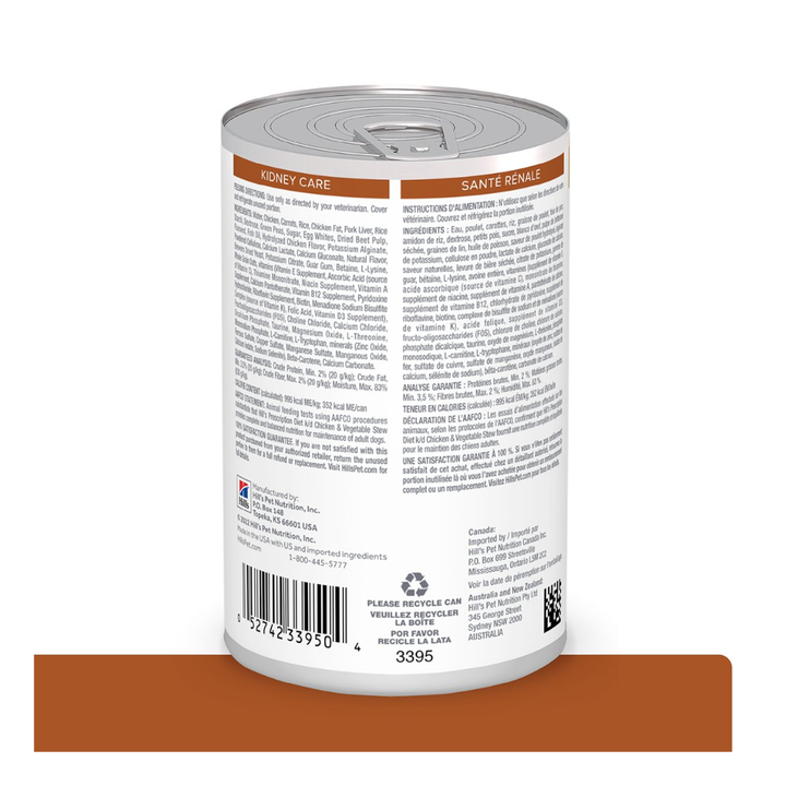 Hill's Prescription Diet k/d Alimento Húmedo Cuidado Renal para Perro Adulto Pollo en Estofado, 354 g