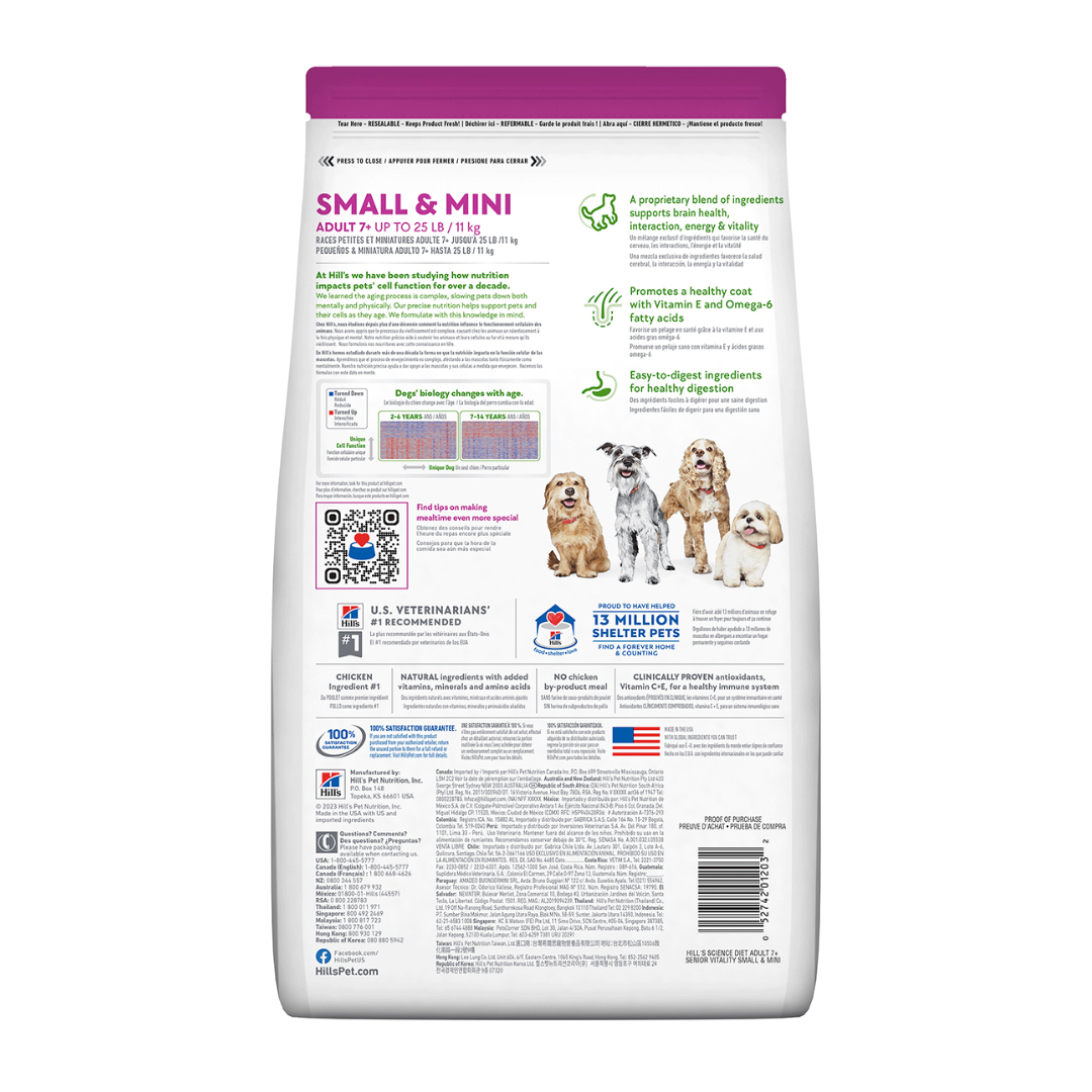 Hill's Science Diet 7+ Small & Mini Vitality para Perro Senior Raza Pequeña y Mini