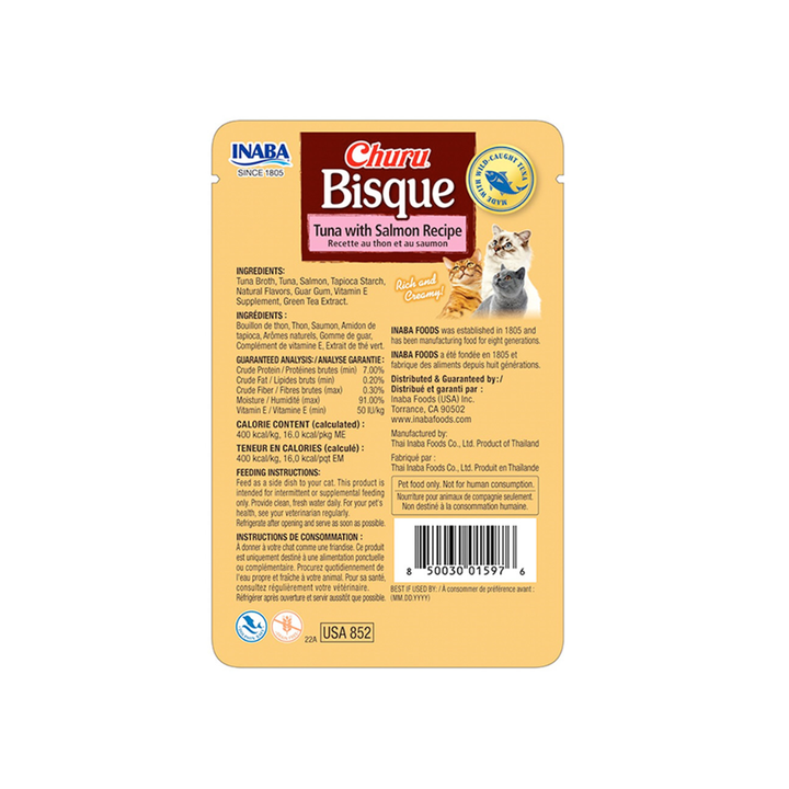 Inaba Churu Bisque Premio Cremoso para Gato Receta Atún y Salmón, 40 g