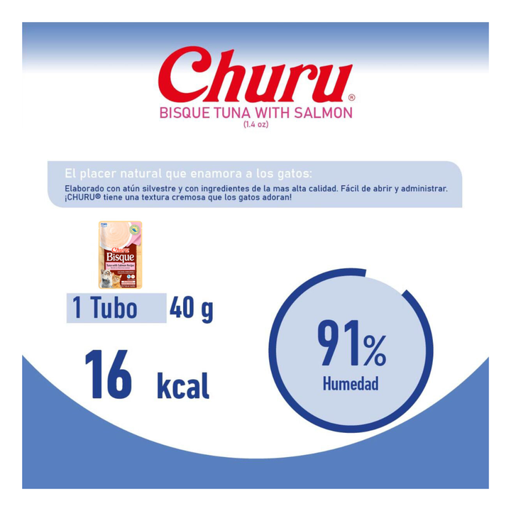Inaba Churu Bisque Premio Cremoso para Gato Receta Atún y Salmón, 40 g