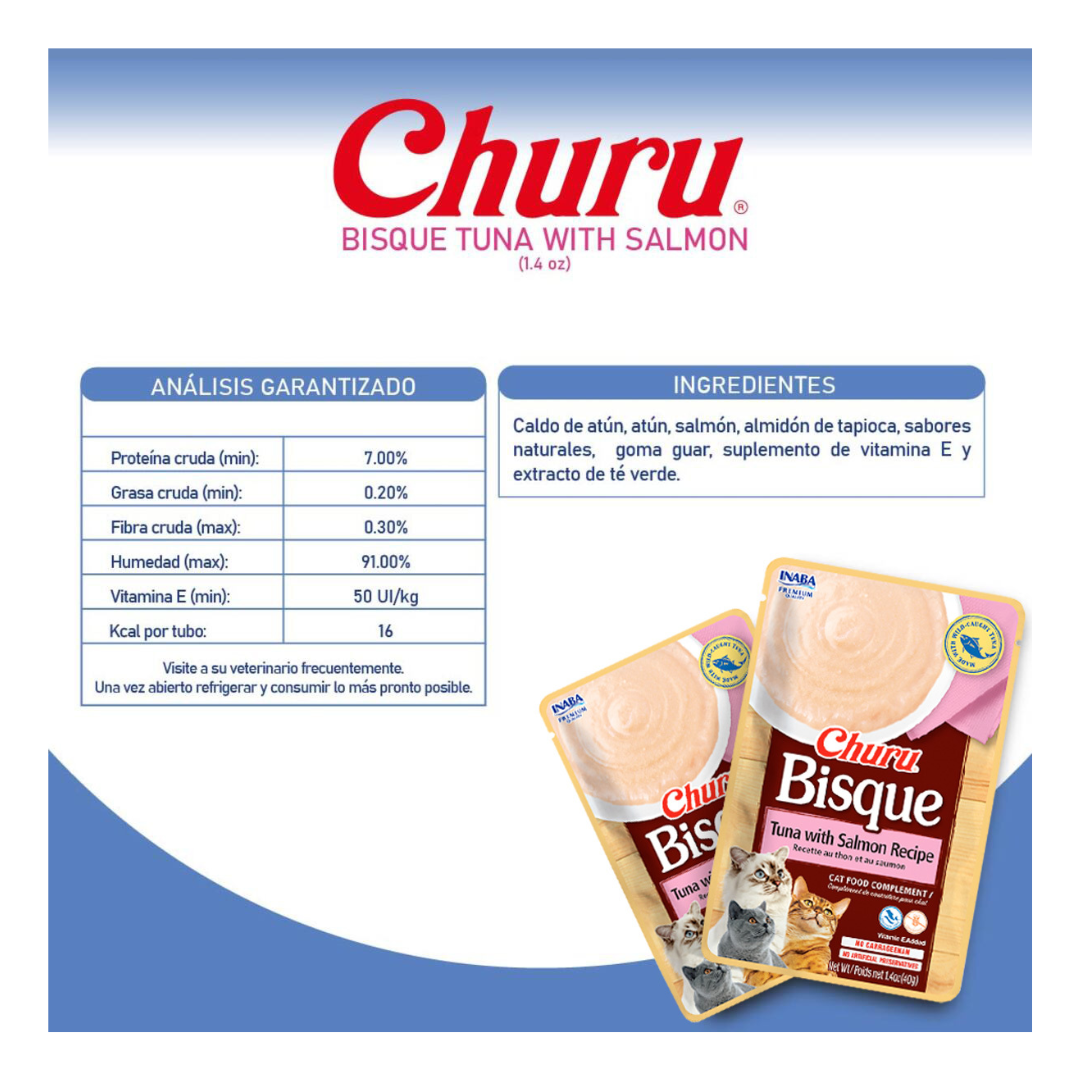 Inaba Churu Bisque Premio Cremoso para Gato Receta Atún y Salmón, 40 g