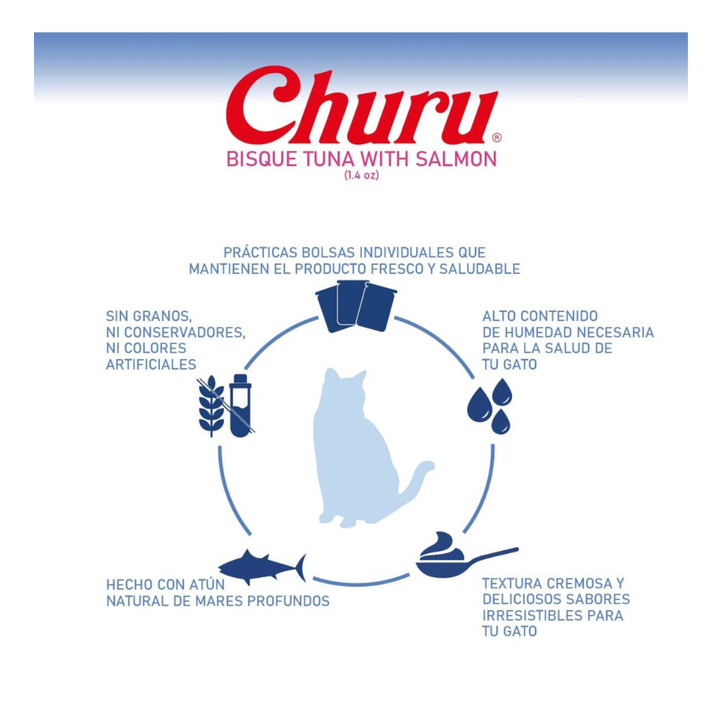 Inaba Churu Bisque Premio Cremoso para Gato Receta Atún y Salmón, 40 g