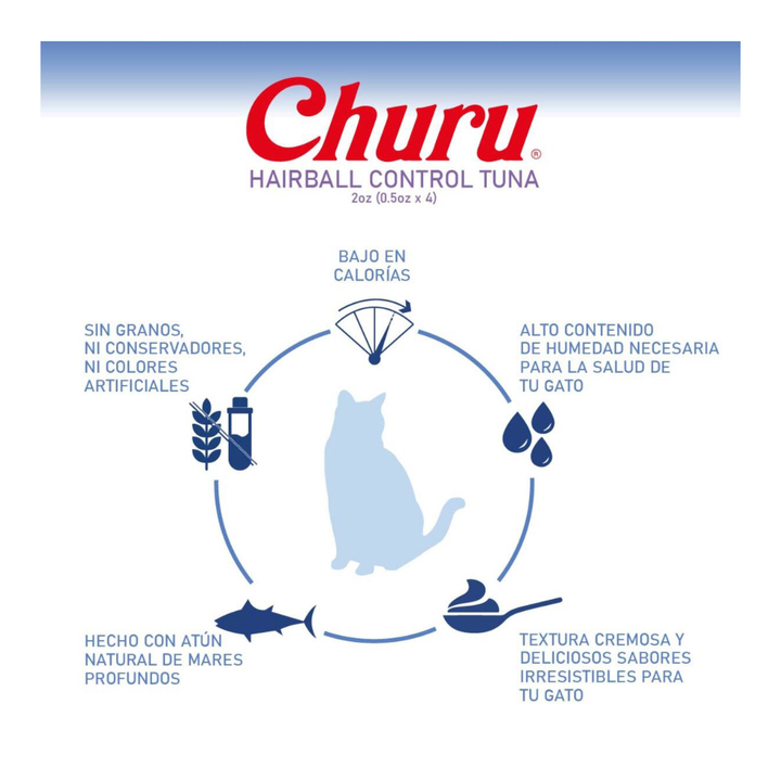 Inaba Churu Premio Cremoso Cuidado Bolas de Pelo para Gato Receta Atún 4 pzas