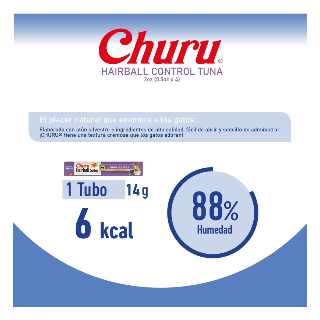 Inaba Churu Premio Cremoso Cuidado Bolas de Pelo para Gato Receta Atún 4 pzas
