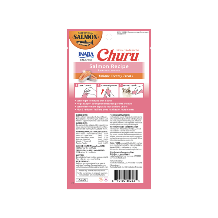 Inaba Churu Premio Cremoso Natural para Gato Receta Salmón 4 pzas