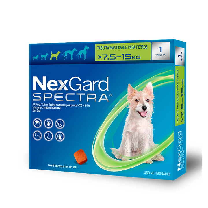 NexGard Spectra Antiplagas Masticable Desparasitante Externo e Interno para Perro Mediano 7.6-15 KG